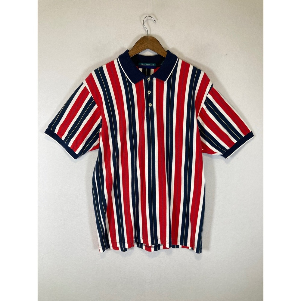 Retro Americana Claybrooke Mens Size M Red White Blue Striped Short Sleeve Polo